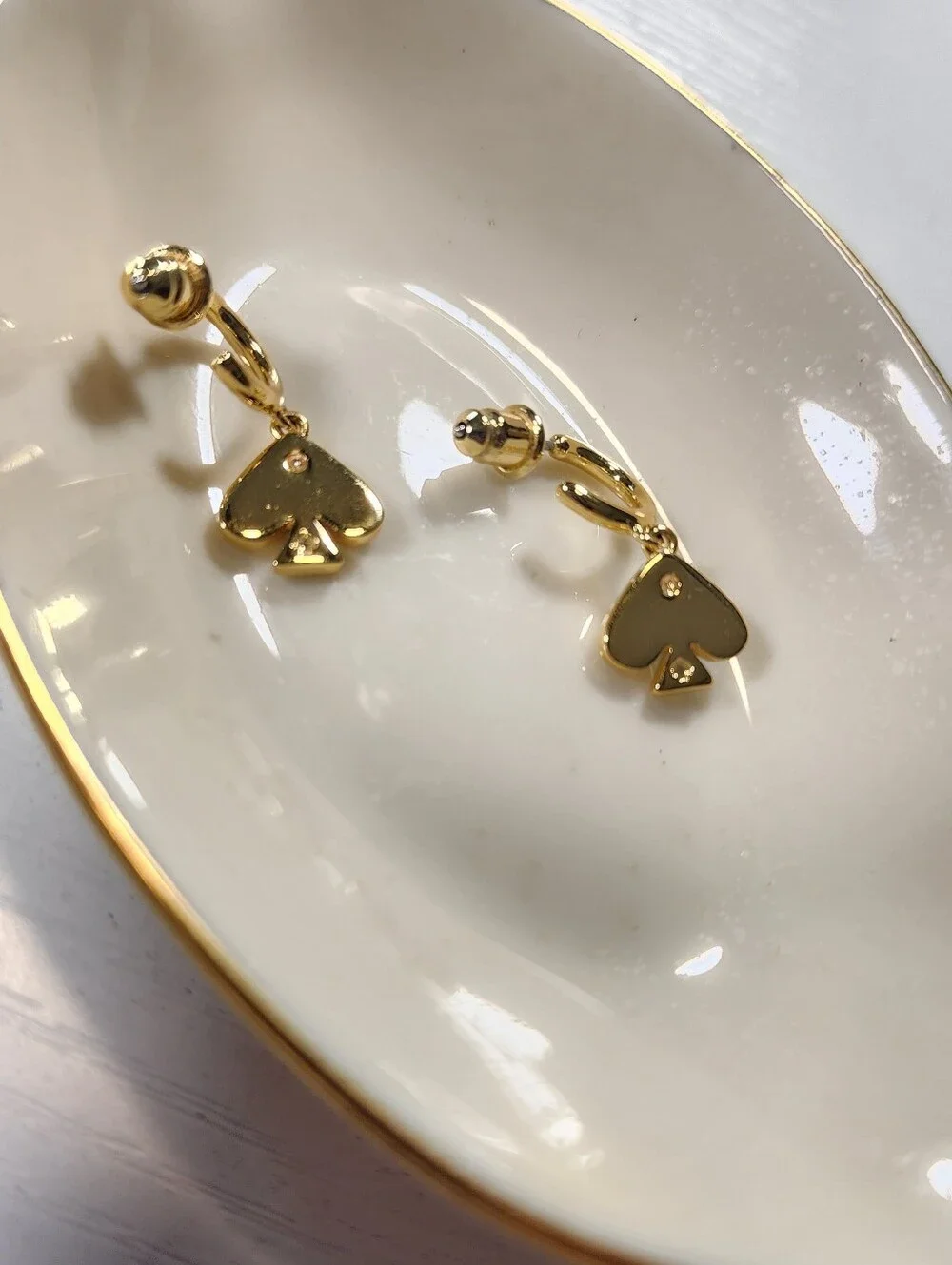 Kate Spade Everyday Spade Enamel Huggie Hoop Earrings Blue Gold.